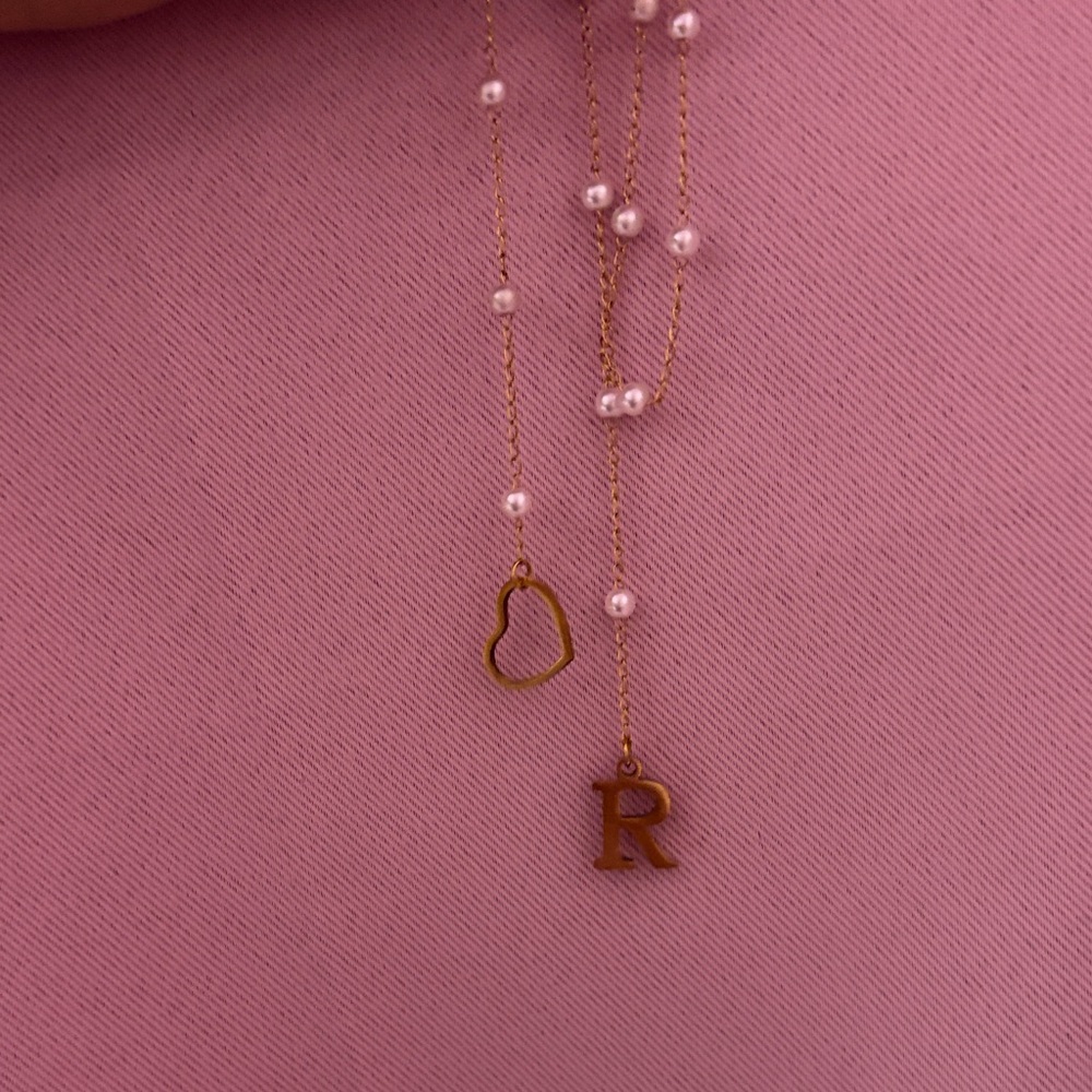 Gold Heart R Initial Necklace - Picture 5 of 5